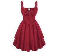 SCARLET DARKNESS Ladies Red Corset Dress Sleeveless A-Line Boho Dresses for Women UK Pirate Peasant Strappy Sun Dress M