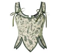 SCARLET DARKNESS Ladies Ren Faire Vest Festival Halloween Carnival Party Milkmaid Costume Green Floral 14