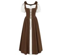 SCARLET DARKNESS Ladies Renaissance Cottagecore Dresses for Women UK Off Shoulder Lace up Maxi Pirate Peasant Dress 2Pcs Brwon XL Brown