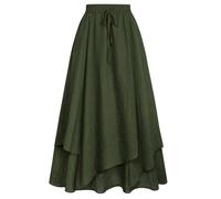 SCARLET DARKNESS Ladies Renaissance Skirts for Women UK Summer Beach A Line Maxi Skirt Olive Green M