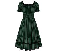 SCARLET DARKNESS Ladies Renaissance Steampunk Dress Off Shoulder Lace Medieval Gothic Vertical Stripes Pirate Dresses for Women Green and Black Vertical Stripes Plus Size XL