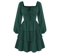 SCARLET DARKNESS Ladies Rockabilly Swing Dress Smocked Three Layer Cake Flared A-Line Dress Olive Green XL