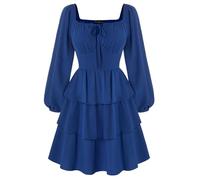 SCARLET DARKNESS Ladies Rockabilly Swing Dress Smocked Three Layer Cake Flared A-Line Dress Royal Blue XL