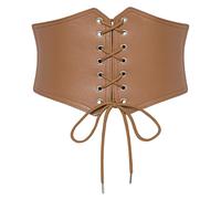 SCARLET DARKNESS Ladies Steampunk Belt PU Leather Lace-up Tied Waspie Elastic Medival Belt Brown XXL