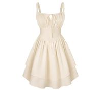 SCARLET DARKNESS Ladies Summer Corset Dress Sleeveless A-Line Boho Dresses for Women UK Casual Strappy Sun Dress Apricot M
