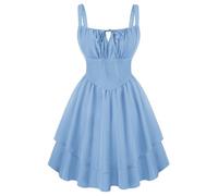 SCARLET DARKNESS Ladies Summer Corset Dress Sleeveless A-Line Boho Dresses for Women UK Casual Strappy Sun Dress Light Blue M