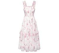 SCARLET DARKNESS Ladies Summer Floral Corset Dress Boho Spaghetti Dresses Layered Hem Elegant Dress Light Pink Floral S