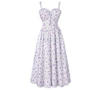 SCARLET DARKNESS Ladies Summer Floral Dress Chiffon Strappy Midi A-Line Boho Beach Sun Dresses for Women UK Purple Floral M