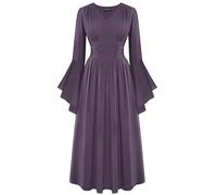 SCARLET DARKNESS Ladies Summer Gothic Long Dress V Neck Long Sleeve Elegant Steampunk Fancy Dresses for Women UK Purple M