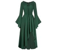 SCARLET DARKNESS Ladies Vintage Gothic Dress Maxi Elastic Off Shoulder Bell Long Sleeve Medieval Fancy Dresses for Women UK Olive Green M