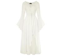 SCARLET DARKNESS Ladies White Dress Elegant Off The Shoulder Long Bell Sleeve A-Line Fairy Summer Maxi Dresses for Women UK L