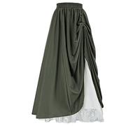 Scarlet Darkness Long Skirts for Women Double-Layer Victorian Renaissance Skirt, Army Green, Medium