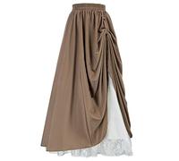 Scarlet Darkness Long Skirts for Women Double-Layer Victorian Renaissance Skirt, Brown, Medium