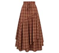 Scarlet Darkness Long Skirts for Women Renaissance Costume Pirate Maxi Skirt Plus Size with Pockets, Rustic Red Plaid, M