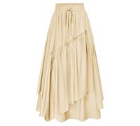 Scarlet Darkness Long Skirts for Women Renaissance Costume Pirate Maxi Skirt Plus Size with Pockets, Beige, M