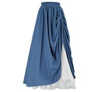 SCARLET DARKNESS Maxi Long Skirt for Women Double-Layer Victorian Renaissance Skirts, Denim Blue, XXL