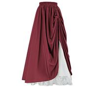 Scarlet Darkness Maxi Long Skirt for Women Double Layered Renaissance Skirts, Dark Red, M