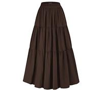 SCARLET DARKNESS Maxi Long Skirts for Women Summer Flowy Renaissance Skirt with Pockets, Coffee, L