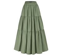 Scarlet Darkness Maxi Long Skirts for Women Summer Flowy Renaissance Skirt with Pockets, Olive Green, Large