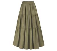 SCARLET DARKNESS Maxi Long Skirts for Women Summer Flowy Renaissance Skirt with Pockets, Olive Green, M