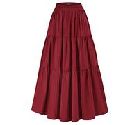 SCARLET DARKNESS Maxi Long Skirts for Women Summer Flowy Renaissance Skirt with Pockets, Wine, Large
