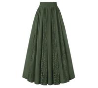 Scarlet Darkness Maxi Skirt for Women Boho Lace Flowy Long Renaissance Skirts with Pockets, Olive Green, M