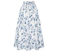 SCARLET DARKNESS Maxi Skirts for Women A Line Flowy Skirt with Pockets, Blue-White Floral, M