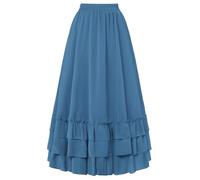 Scarlet Darkness Maxi Skirts for Women Boho Long Flowy Renaissance Skirt with Pockets, Blue Gray, L