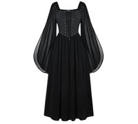 Scarlet Darkness Medieval Dress for Women Black Renaissance Dress Bell Sleeve Halloween Witch Costumes Black XL