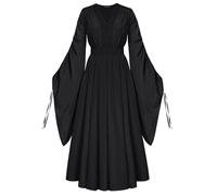 SCARLET DARKNESS Medieval Dress for Women Renaissance Dress Black Halloween Witch Costumes Long Bell Sleeve Dress Black L