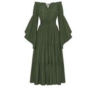 SCARLET DARKNESS Medieval Pirate Renaissance Dress Women Halloween Christmas Dresses Off Shoulder Bell Sleeve Plus Size Maxi Dress Olive Green XXL