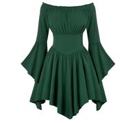 SCARLET DARKNESS Medieval Renaissance Dress Women Halloween Christmas Dresses Off Shoulder Bell Sleeve Plus Size Mini Pirate Dress Dark Green XXL