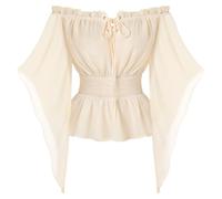 SCARLET DARKNESS Medival Corset Blouse for Women UK Ren Faire Retro Lace Up Witchy Blouse Apricot S