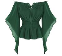 SCARLET DARKNESS Medival Corset Blouse for Women UK Ren Faire Retro Lace Up Witchy Blouse Green S