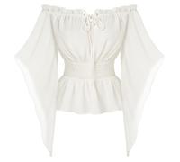 SCARLET DARKNESS Medival Corset Blouse for Women UK Ren Faire Retro Lace Up Witchy Blouse White S