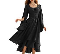 SCARLET DARKNESS Medival Corset Dress for Women UK Vintage Elasitc Smocked Waist Country Dress Black M