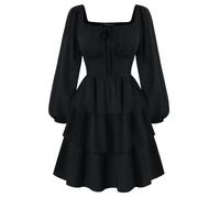SCARLET DARKNESS Medival Cottagecore Dress for Women UK Off Shoulder Lace Up Milkmaid Dress Black S
