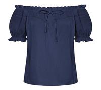 SCARLET DARKNESS Peasant Blouse for Women Off Shoulder Puff Sleeve Cotton Loose Summer Tops, Navy, S