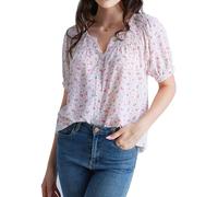 Scarlet Darkness Peasant Tops for Women Floral Smocked V Neck Chiffon Blouses Summer Puff Sleeve Boho Top, Pink Floral, XXL