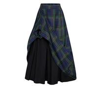 Scarlet Darkness Plaid Skirts for Women High Waist Long Skirt with Pockets, Blue Plaid, XXL