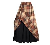 Scarlet Darkness Plaid Skirts for Women High Waist Long Skirt with Pockets, Orange Coffee, L