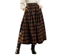 Scarlet Darkness Plaid Skirts for Women High Waist Long Skirt with Pockets, Orange Plaid, L