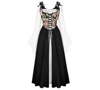 SCARLET DARKNESS Ren Faire Viking Dress for Women UK Long Sleeve Witchy Dress with Pockets Black 12
