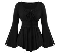 SCARLET DARKNESS Renaissance Blouse Women Lace Design Medieval Smocked Top M Black