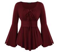 SCARLET DARKNESS Renaissance Blouse Women Lace Design Medieval Smocked Top M Wine Red