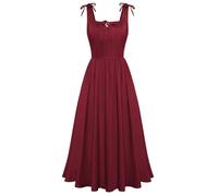 Scarlet Darkness Renaissance Bodice Dress for Women Long Length A Line Peasant Dresses Wine Red L