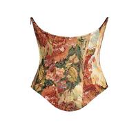 Scarlet Darkness Renaissance Corset for Women Vintage Floral Underbust Corset Bustier Top, Red Flower, 16
