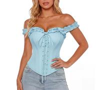 Scarlet Darkness Renaissance Corset Tops for Women Lace Up Overbust Ruffle Bustier, Light Blue, 12