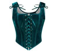 SCARLET DARKNESS Renaissance Corset Tops for Women Pirate Lace Up Overbust Velvet Bustier Bodice, Cerulean, 14