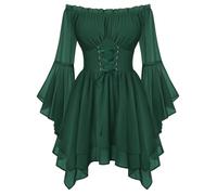 Scarlet Darkness Renaissance Costume Women Chiffon Corset Pirate Mini Dress, Eden Green, XXL